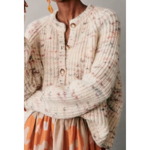 EUC Sezane Pierre Alpaca Wool Cotton Multicolor Cardigan Ecru XXS - Picture 3 of 9